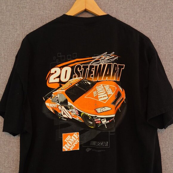 Vintage 2000s Tony Stewart #20 NASCAR Home Depot Racing Black Graphic T-Shirt XL - Picture 1 of 8